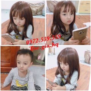 Tóc giả cúp đuôi cho em bé, trẻ em 40-45cm tặng bờm tóc