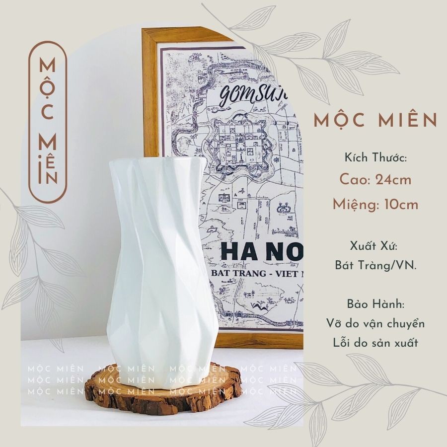Bình gốm men Trắng lọ hoa decor trang trí nhiều mẫu. Mộc Miện, gốm sứ bát tràng