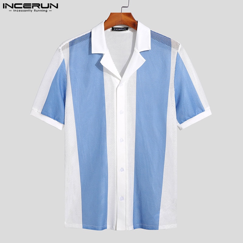 Áo sơ mi INCERUN kẻ sọc tay ngắn dệt kim thời trang hè cho nam