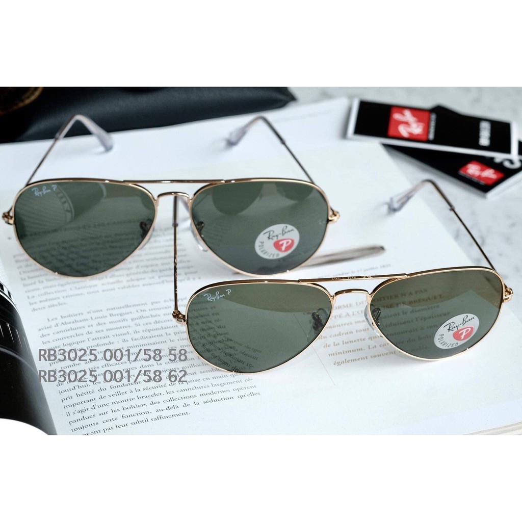 Kính mát chính hãng Rayban Polarized (chống lóa)- Lense xanh đen bản chống loá sẵn đủ 2 size 58/62 cho nam & nữ