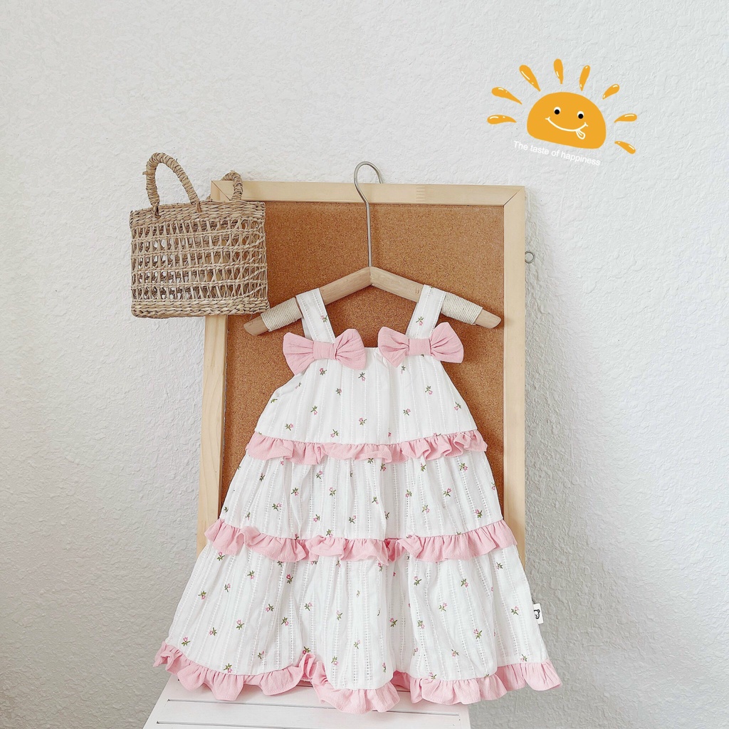 Váy hè 2 dây phối viền bèo 3 tầng cho bé gái 1-6 tuổi ( Mã 082)