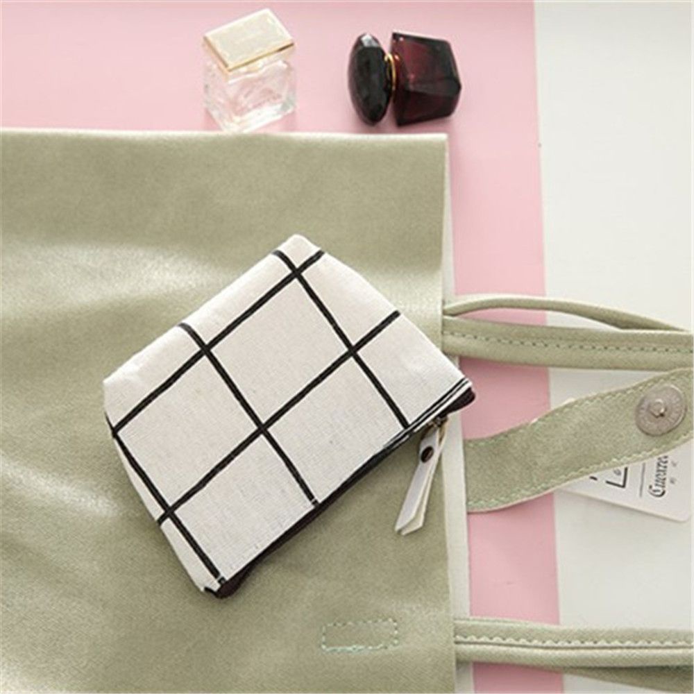 Ví đựng tiền xu chất liệu cotton lanh có khóa kéo thời trang cho nữ