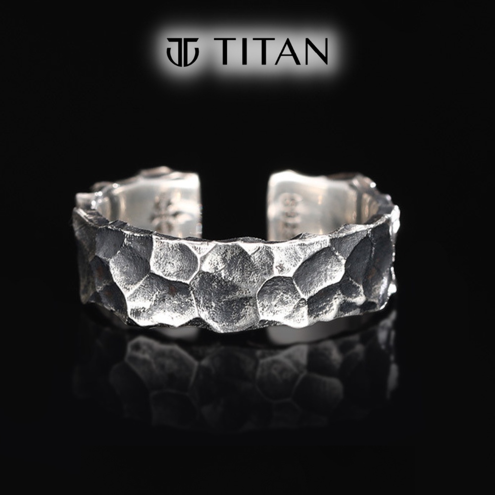 Nhẫn nam nữ họa tiêt vân đá, nhẫn thời trang hiphop màu bạc 925 ring titan freesize unisex cá tính không gỉ Titan Shop