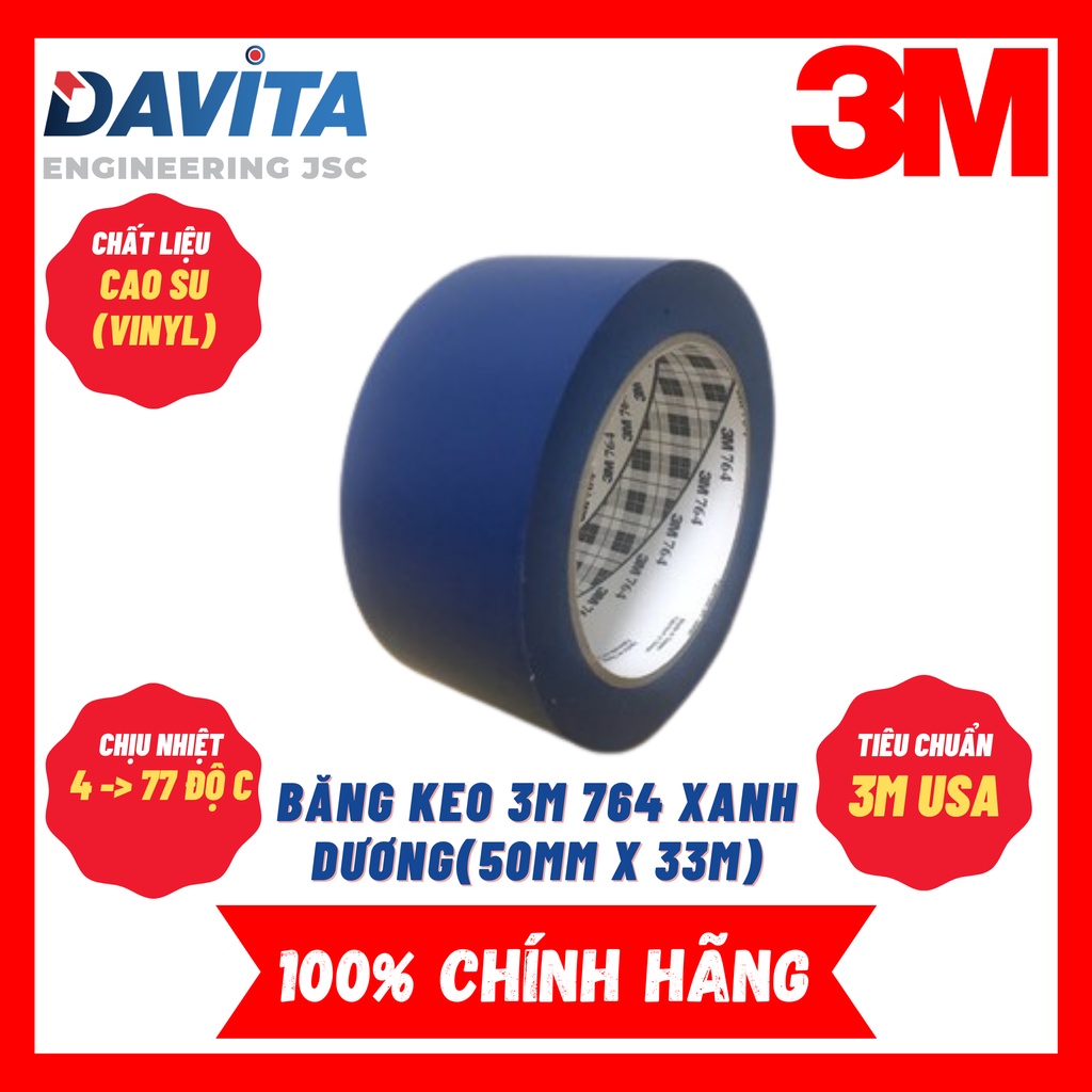 Băng keo dán nền cảnh bảo 764 3M, màu xanh dương, size 5cm X 33m