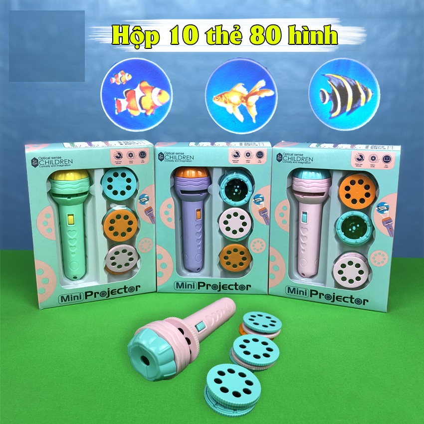 Đèn pin chiếu hình cho bé: gồm 80 hình ảnh, nhiều chủ đề cho bé vừa chơi vừa học