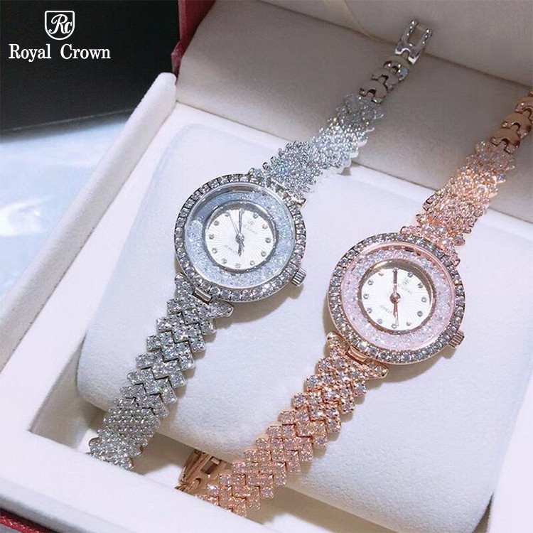 [CHÍNH HÃNG] Đồng hồ đeo tay nữ, đồng hồ nữ đính kim cương nhân tạo Royal Crown, full box, đẹp siêu sang, cao cấp