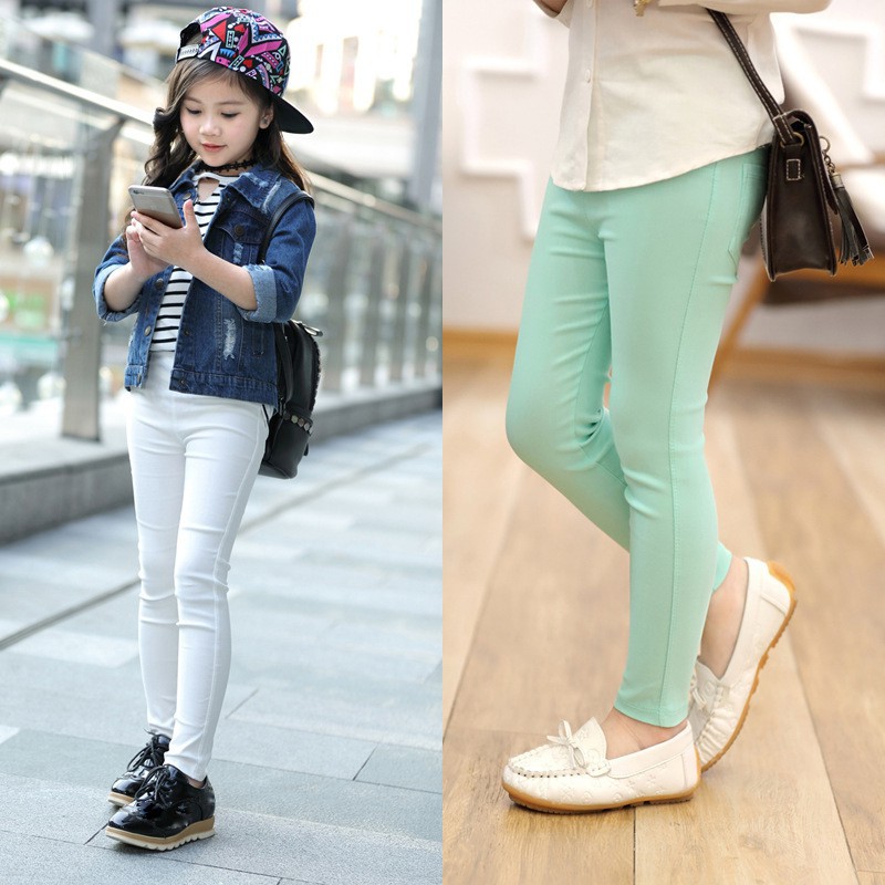 Quần legging trơn màu chất liệu co giãn tốt dành cho bé gái