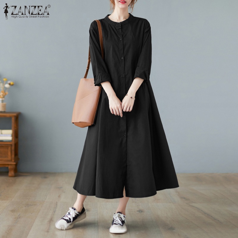 Đầm dài Zanzea tay dài cổ tròn phong cách nữ tính