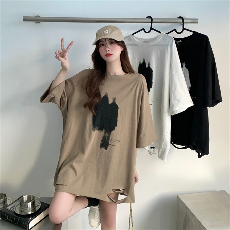 Áo thun ZHELIHANGFEI tay ngắn dáng rộng in họa tiết thời trang mùa hè cho nữ