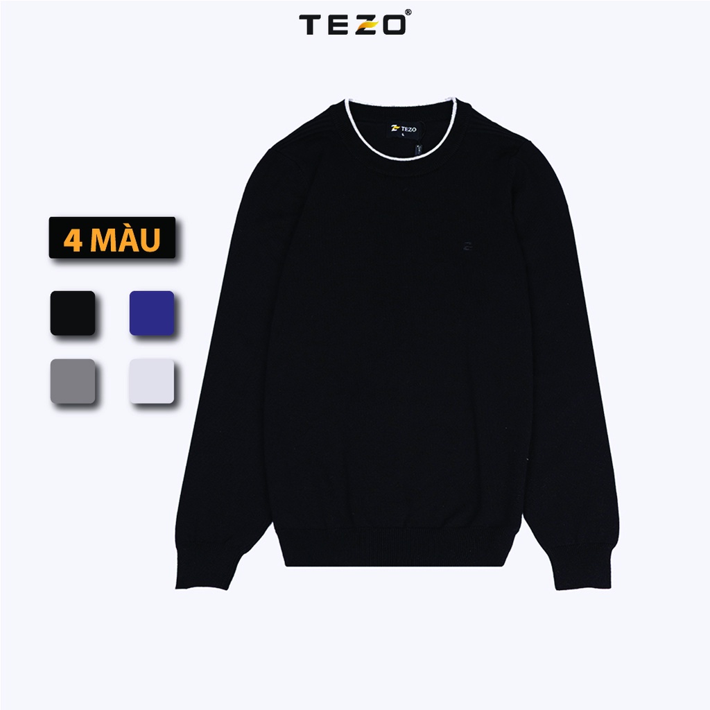 Áo len trơn nam TEZO, áo len cổ tròn phối màu bo chun tay chất len mềm mịn 4 màu mã 2110ALOT01