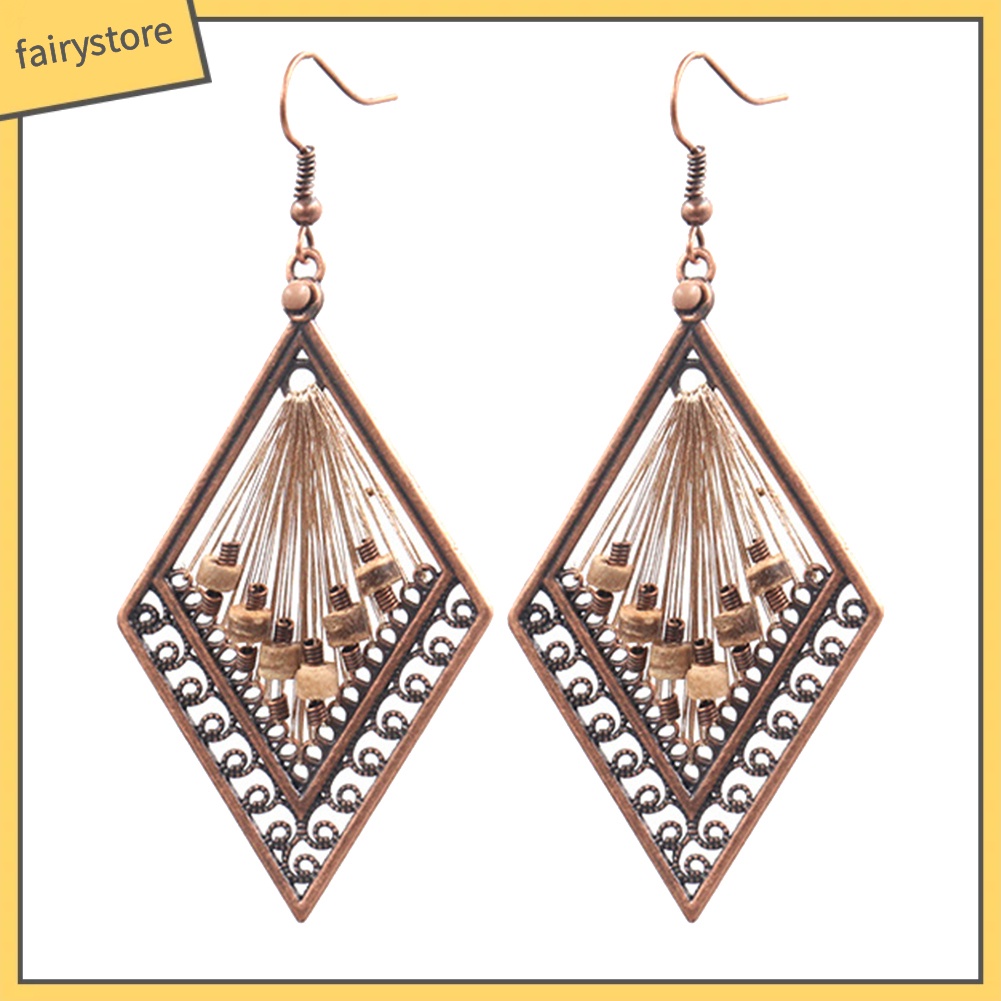 Hoa tai dáng dài bằng kim loại hình thoi phong cách Bohemian