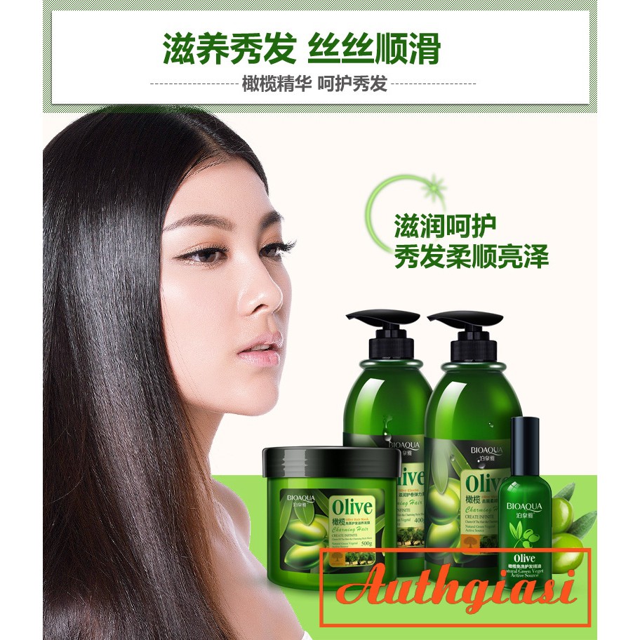 Siêu phẩm 4 BƯỚC dưỡng tóc Bioaqua Olive Gel bóp giữ nếp tóc xoăn dầu gội ủ xả dưỡng | BigBuy360 - bigbuy360.vn