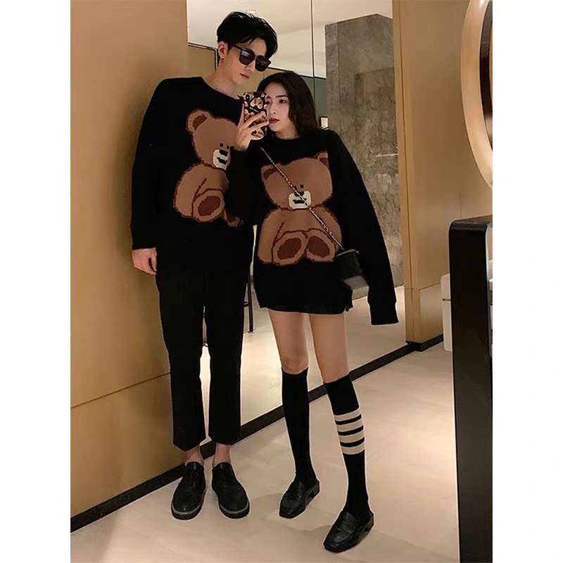 Áo len đôi hình gấu - chất len Quảng Châu đồ couple  320k 1 chiếc
