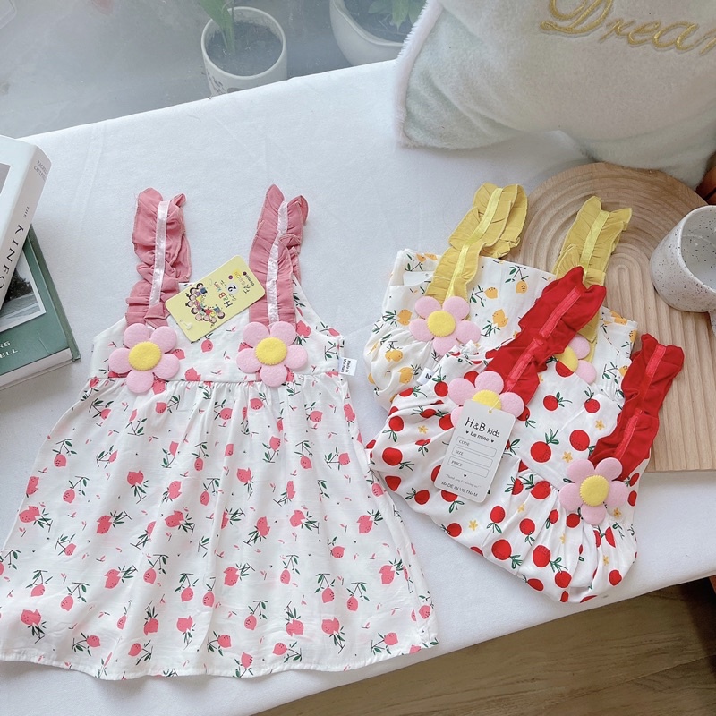 Váy Bé Gái Đính Hoa Hoạ Tiết Cherry Ngọt Ngào Chất đũi Lạnh siêu đẹp