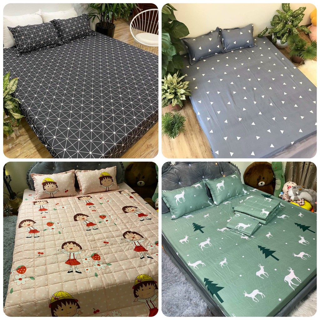 Bộ 3 món ga vỏ gối cotton poly cao cấp mùa hè đủ màu, full size