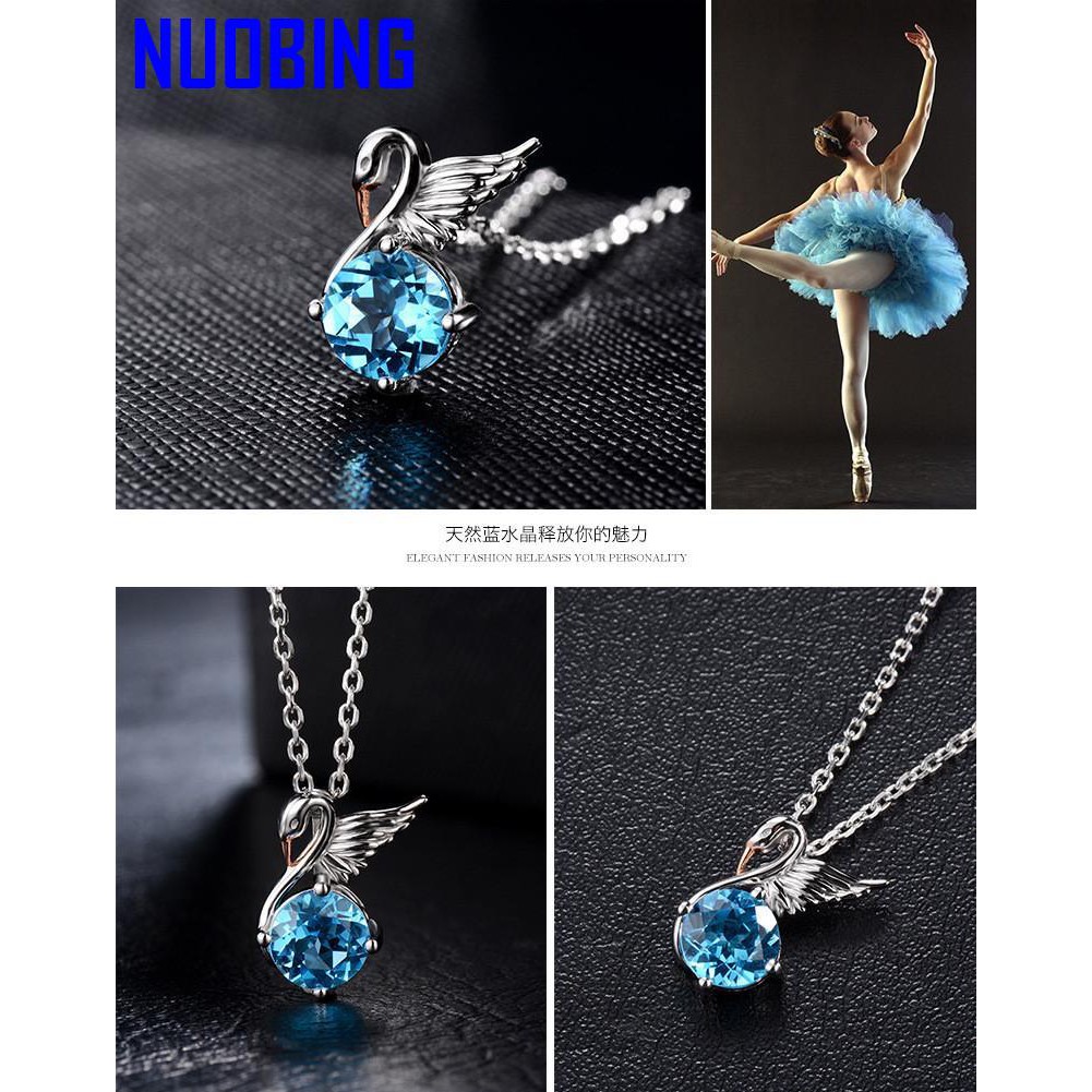 Fashion Swan Blue Crystal Aquamarine Gemstones Diamonds Pendant Necklaces For Women White Gold Silver Color Choker Chain Jewelry|Pendants|