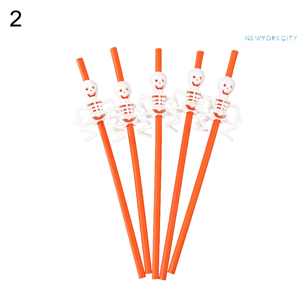 Bộ 5 Ống Hút Hình Bí Ngô Halloween Có Thể Tái Sử Dụng