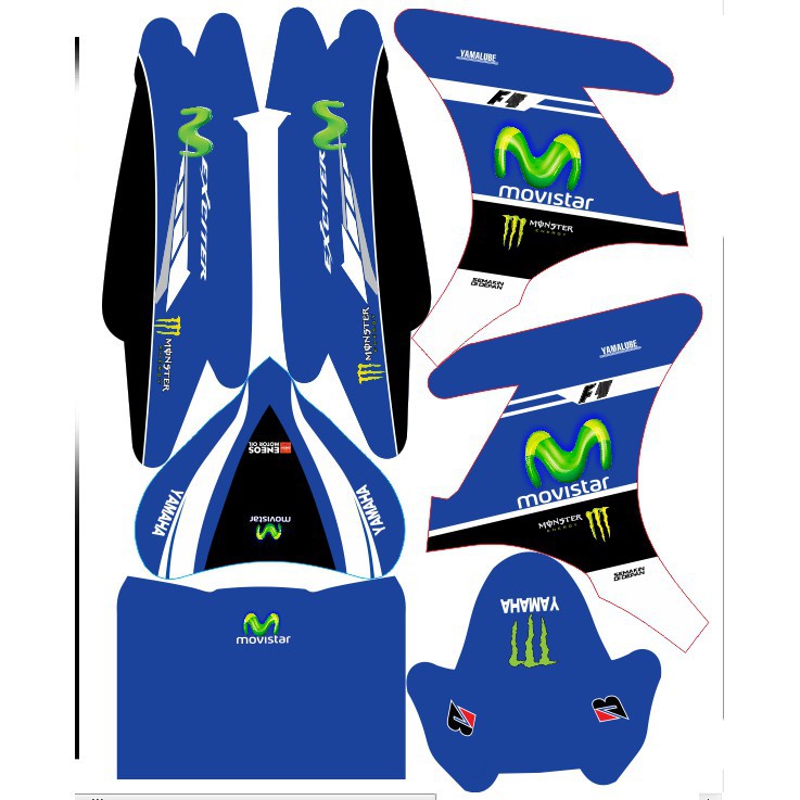 Tem xe exciter 135 xanh trắng movistar monster, độ team trùm decal xe máy ex dán đời 2011-2014