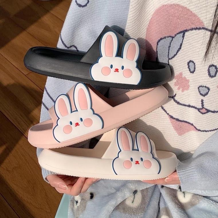 Dép bánh mì cute, dép quai ngang nam nữ đế 3,5cm đầu thỏ hồng