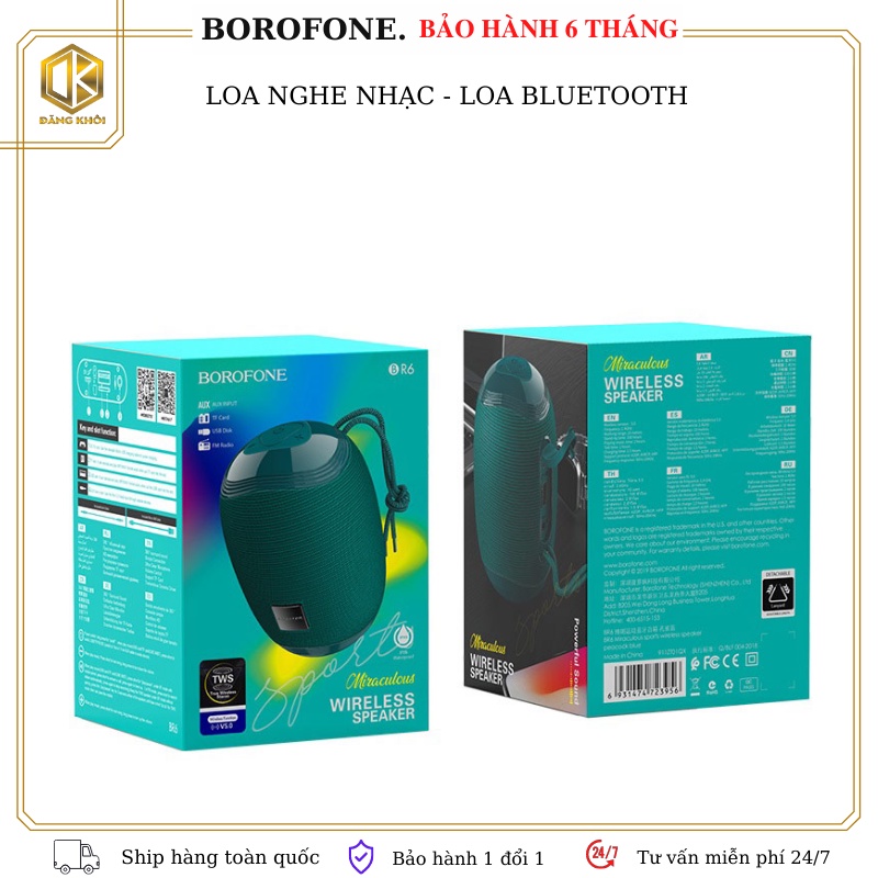 Loa Bluetooth  Borofone BR6 Bass Mạnh nghe nhạc siêu hay,có dây đeo - bảo hành 6tháng