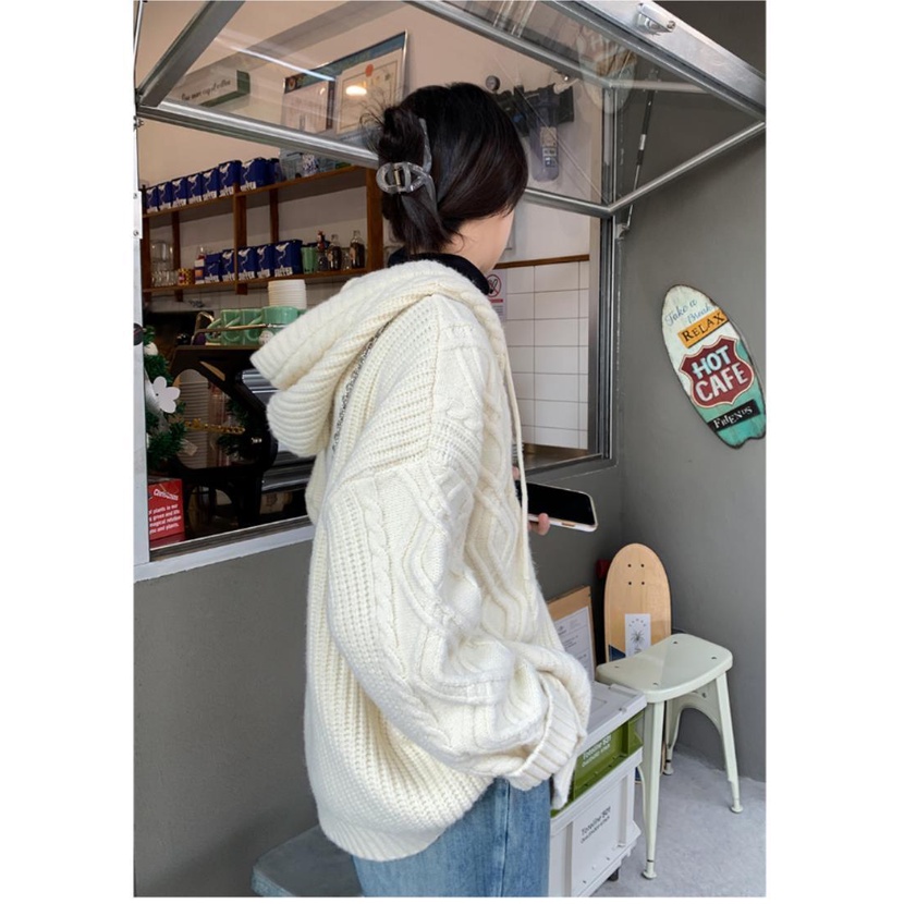 [Spot] Áo Khoác cardigan Dệt Kim Dày Dáng Rộng Cài Nút Sừng Thời Trang Thu Đông Phong Cách Hàn Quốc Cổ Điển