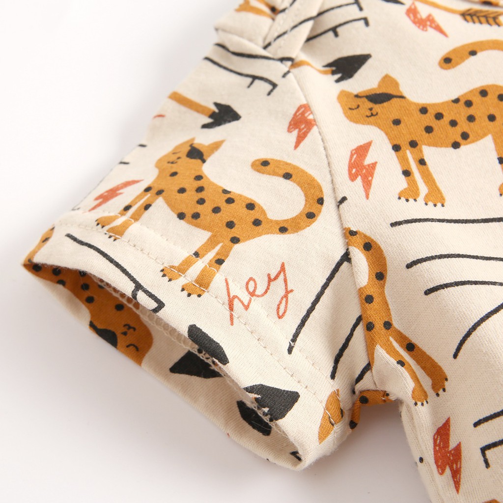 Áo liền quần Sanlutoz tay ngắn bằng cotton họa tiết động vật cho bé