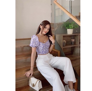 Áo crop hoa cúc cột nơ sau