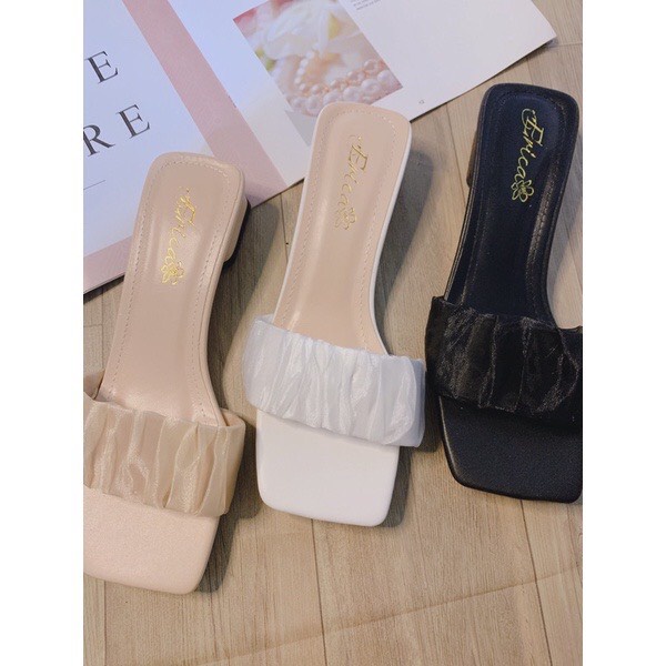 Dép lê nữ quai bèo gót 3p chất lụa mẫu mới lên chân cực xinh mã V59