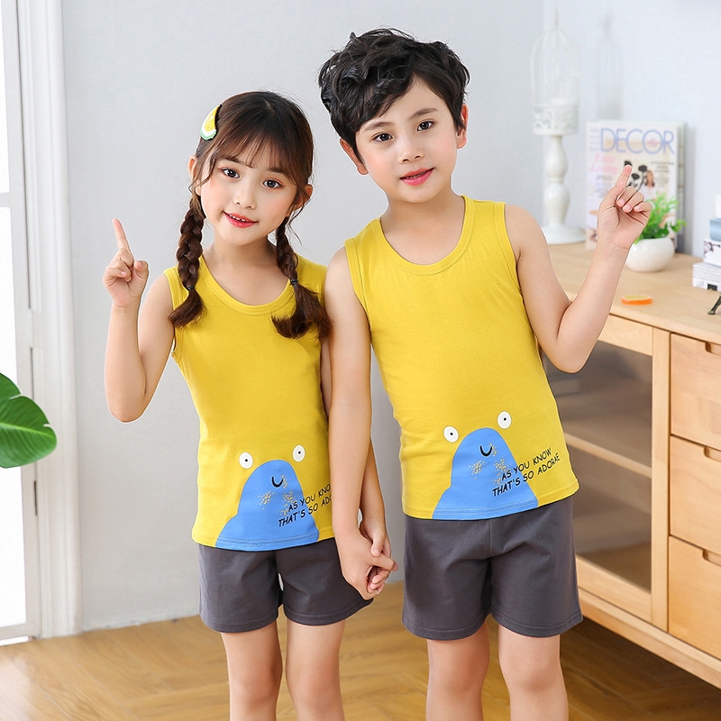 Boy Kids Homewear 2pcs Cotton Cartoon Sleeveless Top+Pants Summer Girls Casual Print Clothes Set Underwear