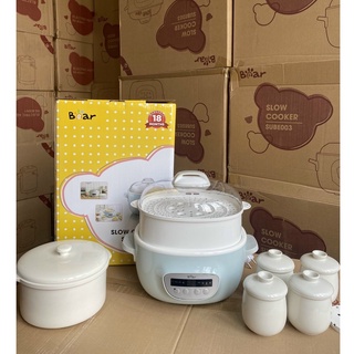 Nồi nấu cháo đa năng BEAR 2,5lít kèm 4 thố và lồng hấp, Nồi Tử Sa Bear Bản Quốc tế.