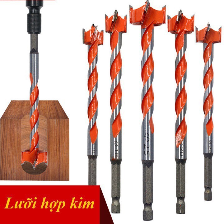 Mũi khoét gỗ lưỡi hợp kim dài 130mm - Mũi khoan khoét lỗ gỗ mũi khoan gỗ rút lõi nhanh chuôi lục giác (DCG)