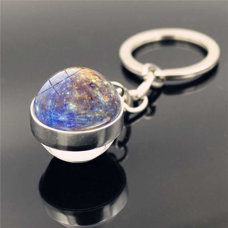 Móc Khóa Hình Quả Cầu Galaxy Galaxy Hai Mặt Phát Sáng Mặt Trời、Hệ mặt trời phát sáng Mắt thần Thiên hà Hành tinh móc khóa Mặt dây chuyền Thiên hà Hai mặt quả cầu thủy tinh Móc khóa