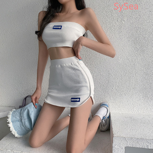 Set áo ống dệt kim và chân váy xẻ tà đơn giản thời trang mùa hè dành cho nữ