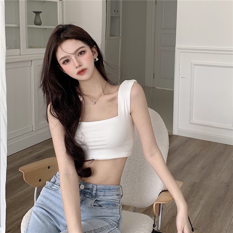 Cocory vn Áo kiểu cổ vuông trễ vai vải cotton cho nữ