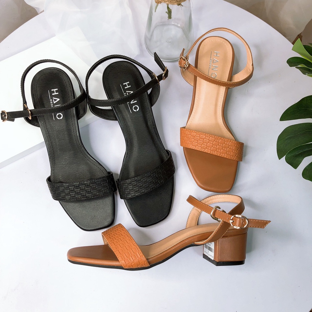 Sandal Cao Gót Nữ 3p Đế vuông Quai Ngang Tết Basic Công sở Da mềm Chuẩn đẹp VNXK