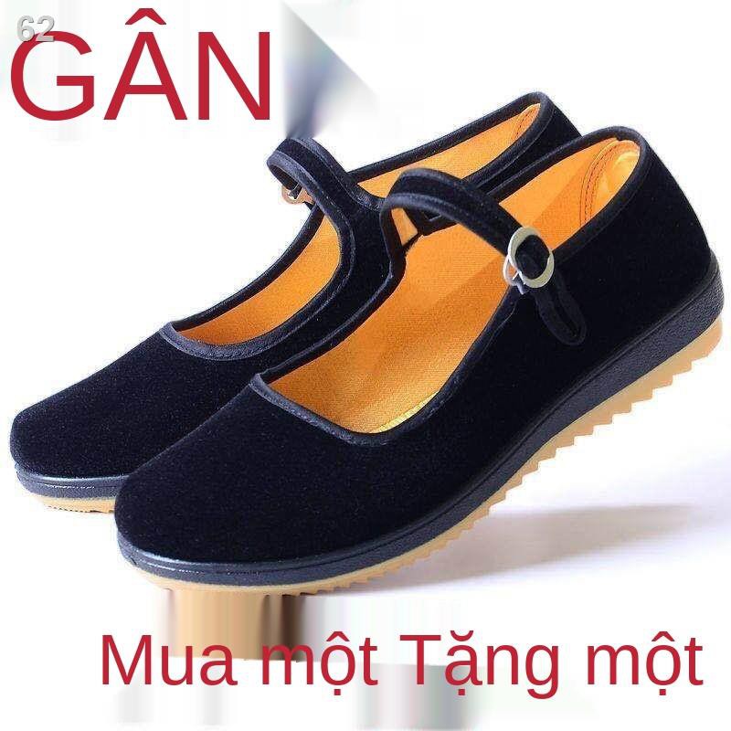 Giày vải Bắc Kinh cũ đơn nữ đế mềm không trơn trượt chống mài mòn khách sạn công sở mẹ một bàn đạp đenO