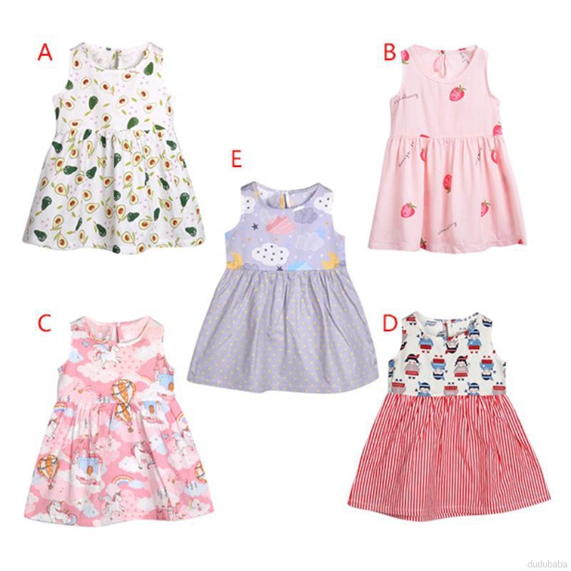 Đầm không tay in họa tiết đáng yêu cho bé gái 1-5 tuổi
