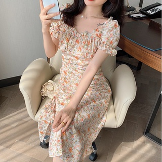 Váy mùa hè hoa Hàn Quốc Gợi Cảm phồng tay áo retro váy dành cho nữ váy midi trang trọng giản dị váy dệt kim