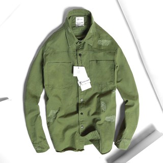 Áo Sơmi Khaki Rách Màu Sắc Nổi Bật Phong Cách Bụi Bặm, Nam Tính