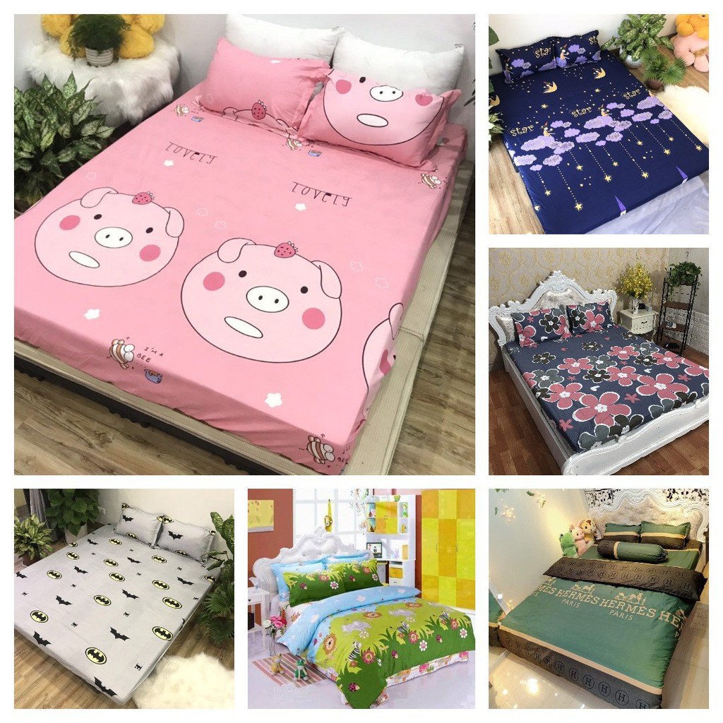 Ga Trải Giường Bọc Đệm M6/M8, Drap Bo Chun Poly Cotton Mẫu Hoa Baby - Kèm 2 Vỏ Gối