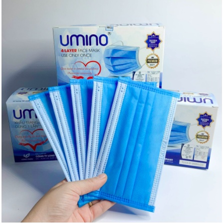 Khẩu Trang Y Tế 4 Lớp UMINO  - Chống Giọt Bắn, Khói bụi - Hộp 50 cái có logo