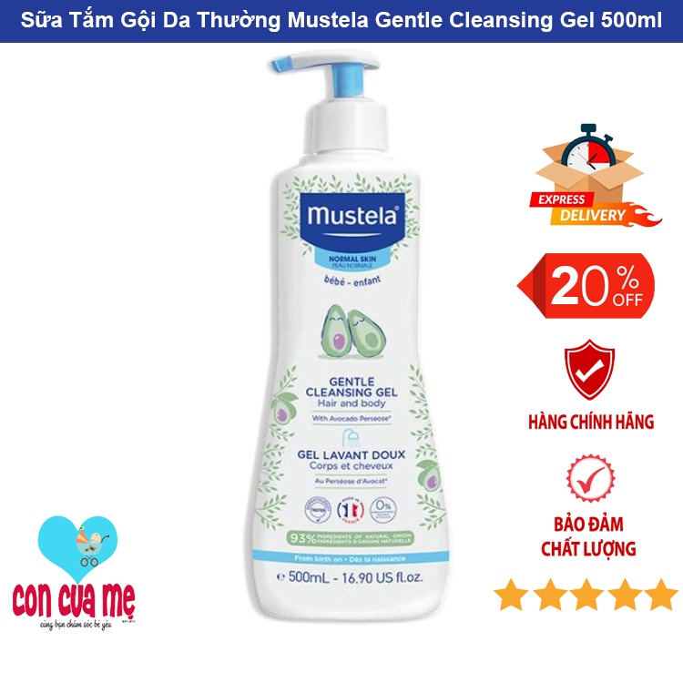 [Hàng Công Ty Date 2024] Sữa Tắm Gội Cho Trẻ Sơ Sinh &amp; Em Bé Da Thường Mustela 500ml