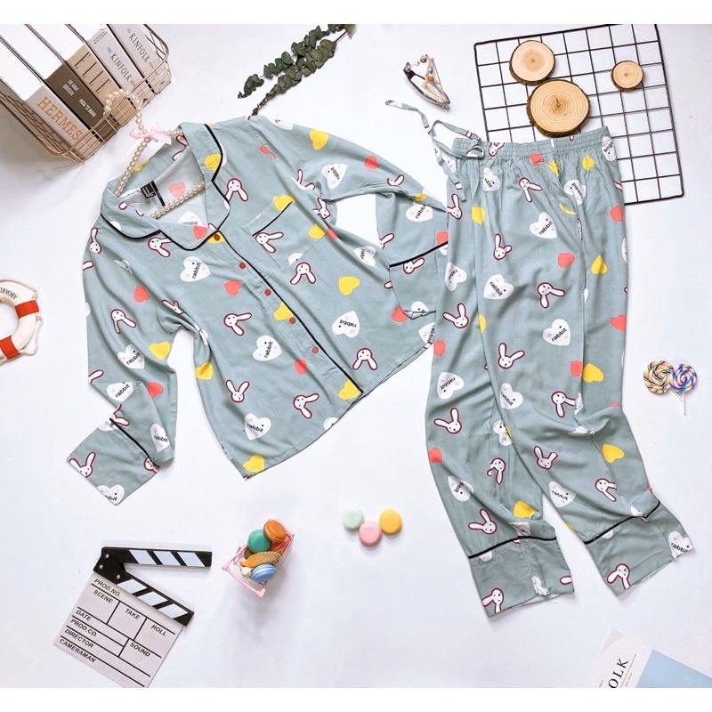 Bộ lanh mặc nhà, đồ bộ tole nữ quần dài tay dài viền cổ F21 VNXK