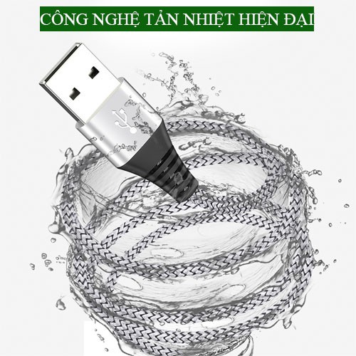 Cáp sạc nhanh 3A dài 1m2 có đèn led siêu chắc chắn cho Android và I.O.S