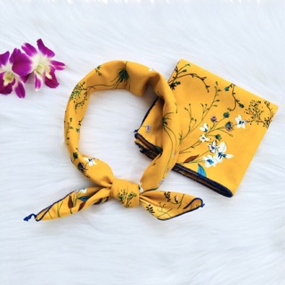 Khăn turban lụa chấm bi xanh