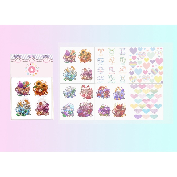 set 6 sticker washi 12 cung hoàng đạo S6W10 cute dễ thương hoạt hình ko bế 10x10cm