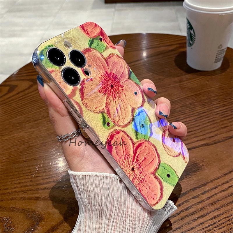 Ốp Điện Thoại Mềm Bo Viền Họa Tiết Tranh Sơn Dầu Đính Đá Blu-ray Cho iPhone 11 12 13 Pro Max X XR Xs Max