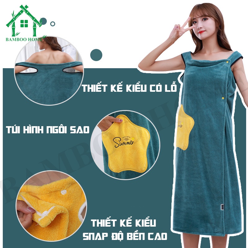 Khăn tắm quấn người BAMBOO HOME, khăn tắm cotton 135cmx100cm mềm mịn, siêu thấm có thể mặc ở nhà