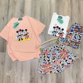 [Ảnh thật] Set cotton Mickey đùi (2 màu)