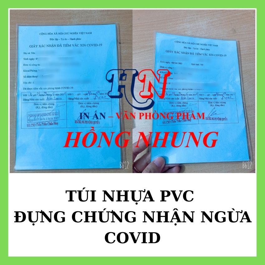 Túi Nhựa Dẻo PVC Bọc Chứng Nhận Tiêm Văcxin, Có Nắp, Nhựa Trong Suốt Bảo Vệ giấy chứng nhận chích ngừa của bạn